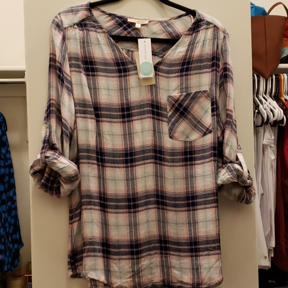 Pink plaid blouse